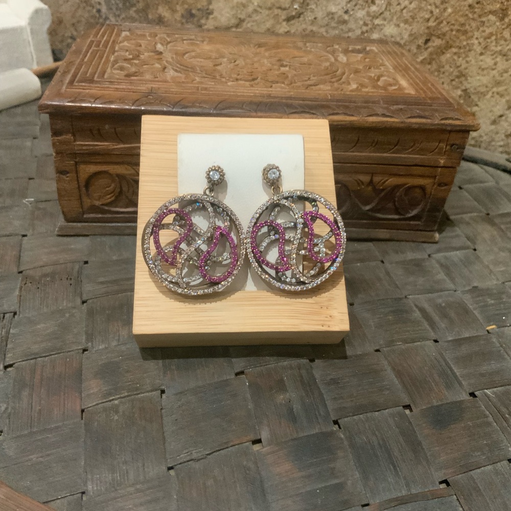 Brass Ruby Simulated Diamond Earrings